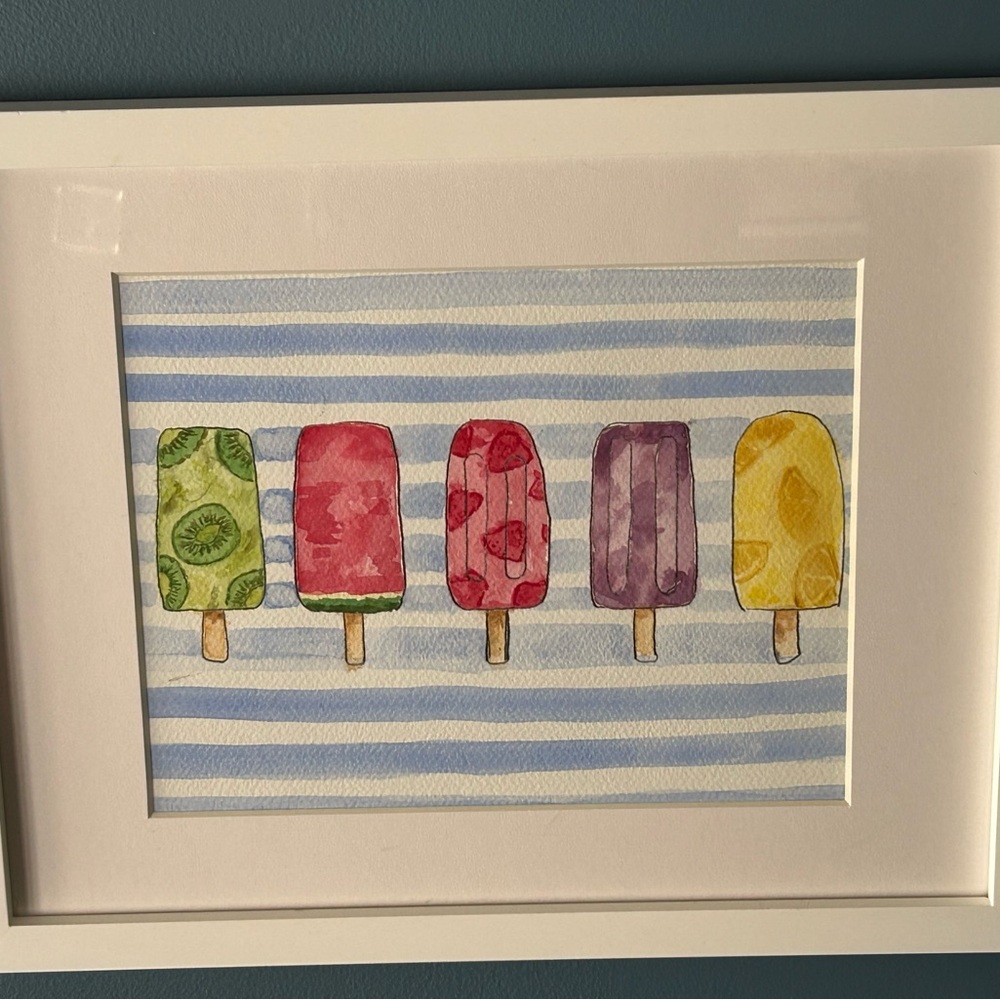 Threshold Frame with Hand-painted Watercolor Popsicle Art; Glass Front